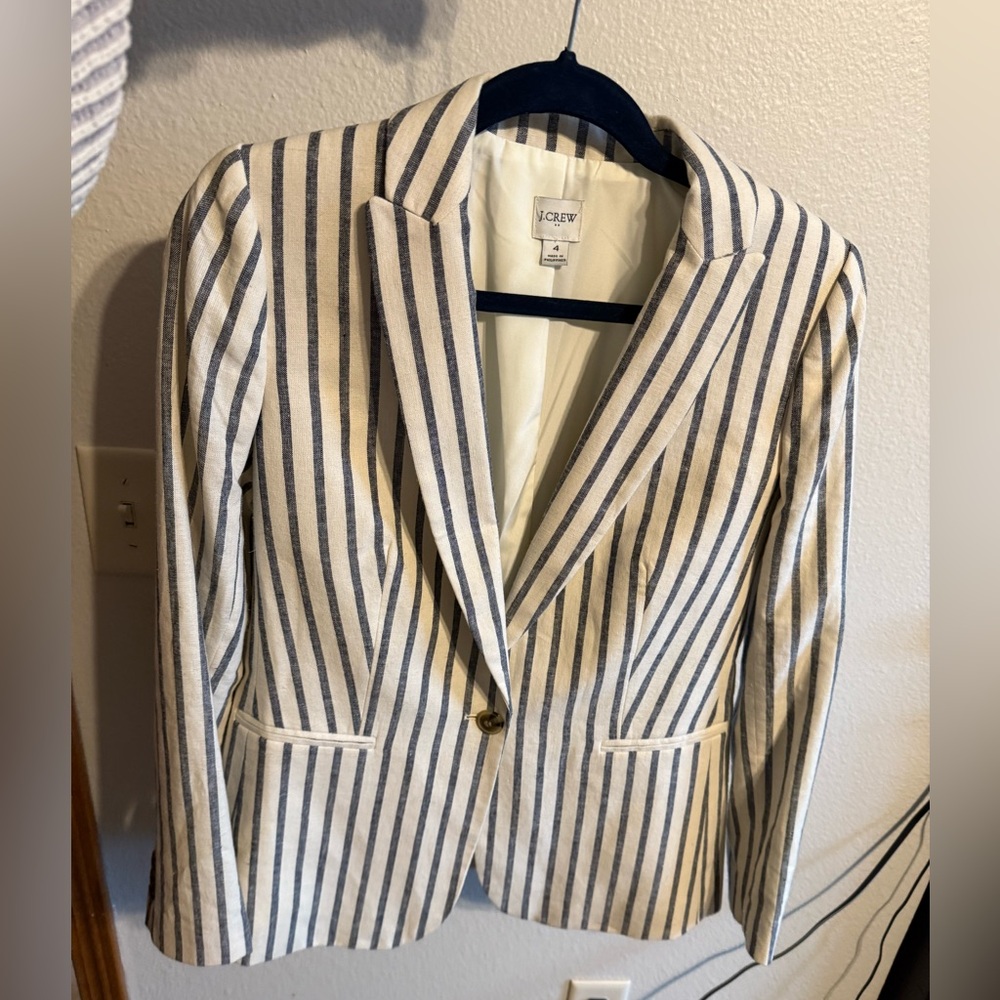 J. Crew Women's Navy and White Striped Blazer NEW